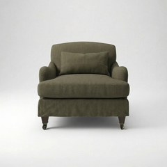 Felix Armchair with Loose Cover in Cotton Linen Potting Moss - Front view