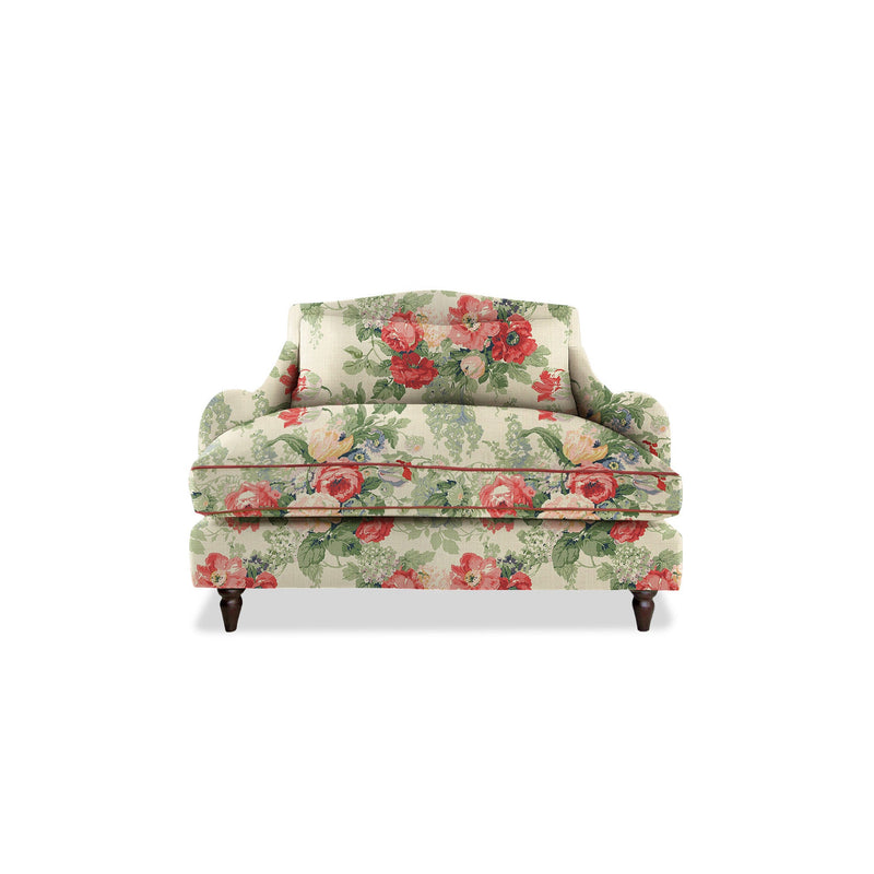 Felix Loveseat in Natural Linen English Garden Classic Rose with Velvet Trim - Hand Made in USA