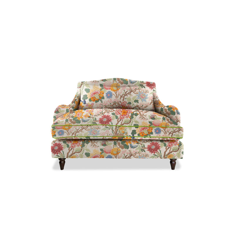 Felix Loveseat in Magnolia Cream Blue with Velvet Trim - Hand Made in USA