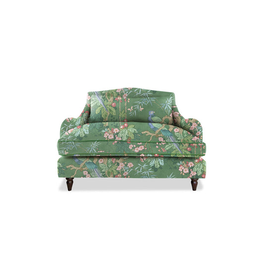 Felix Loveseat in Natural Linen Belleville Juniper with Velvet Trim - Hand Made in USA