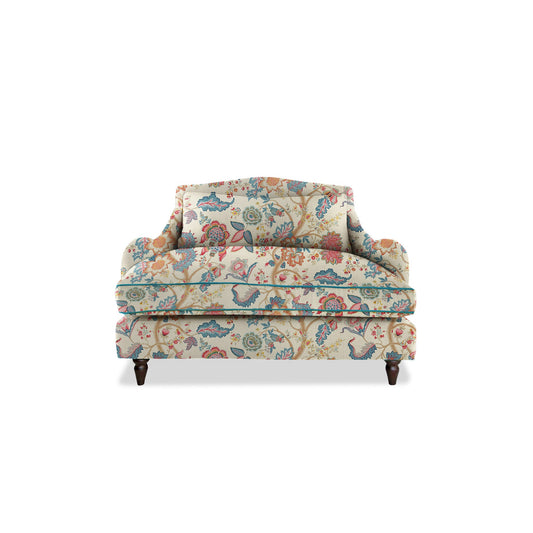 Felix Loveseat in Natural Linen Kitty Indian Summer with Velvet Trim - Hand Made in USA