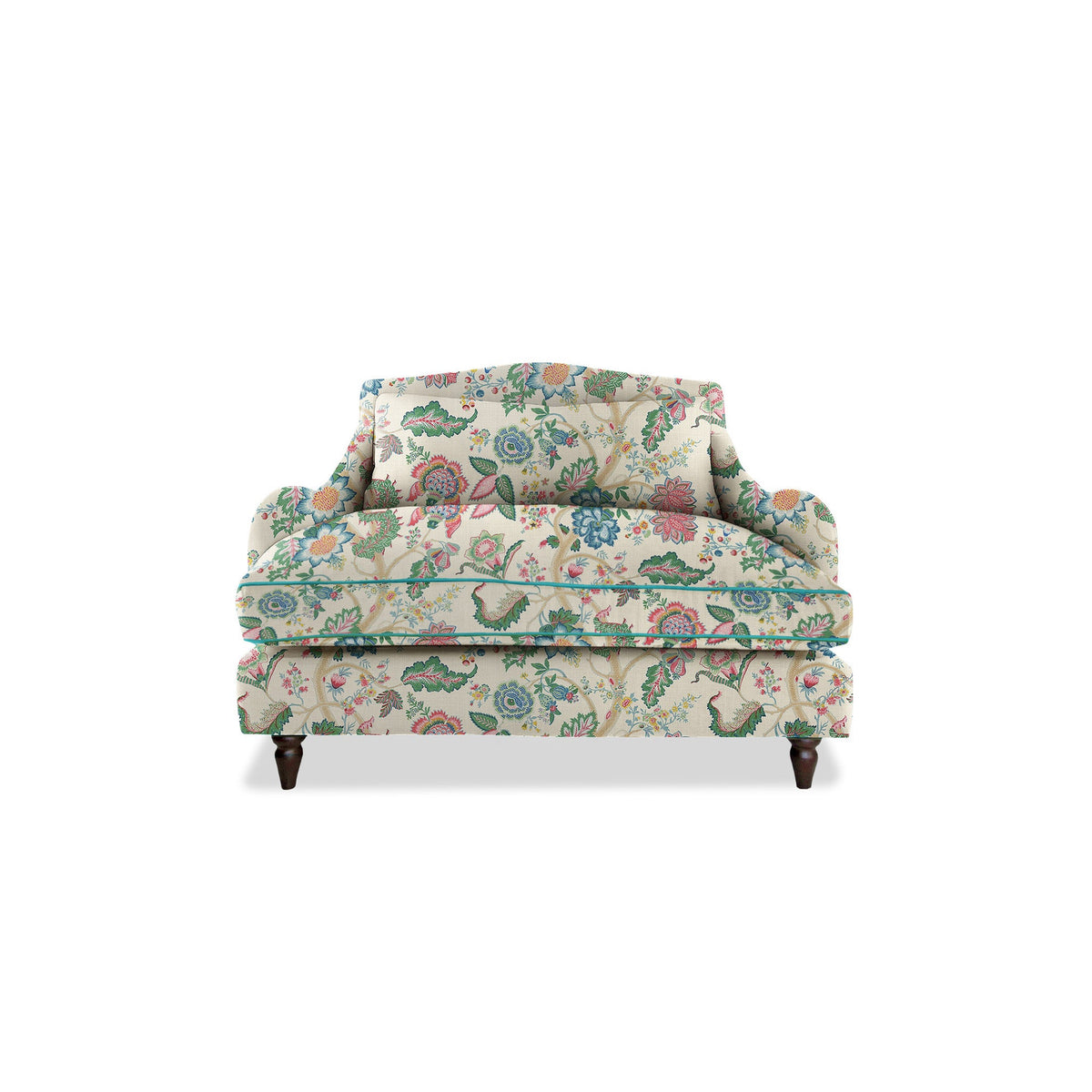 Felix Loveseat in Natural Linen Kitty Spring Green with Velvet Trim - Hand Made in USA