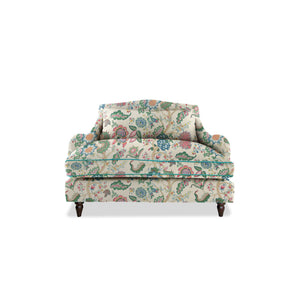 Felix Loveseat in Natural Linen Kitty Spring Green with Velvet Trim - Hand Made in USA