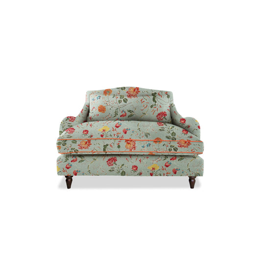 Felix Loveseat in Natural Linen Wildwood Duck Egg with Velvet Trim - Hand Made in USA