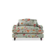 Felix Loveseat in Natural Linen Wildwood Duck Egg with Velvet Trim - Hand Made in USA
