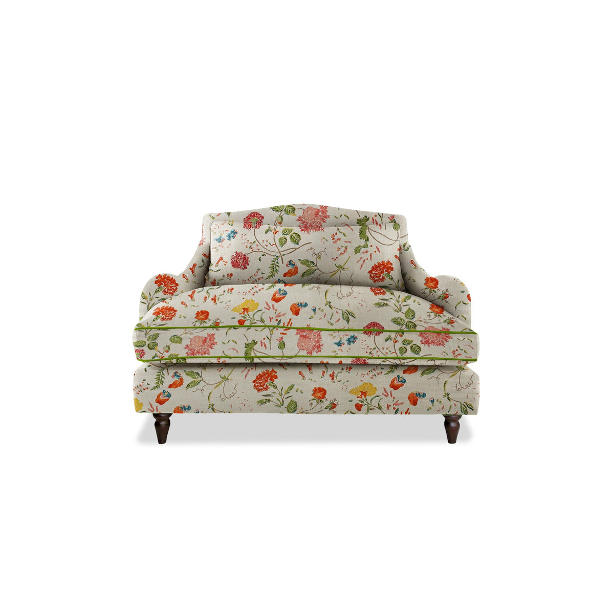 Felix Loveseat in Natural Linen Wildwood Ivory with Velvet Trim - Hand Made in USA