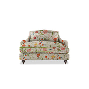 Felix Loveseat in Natural Linen Wildwood Ivory with Velvet Trim - Hand Made in USA