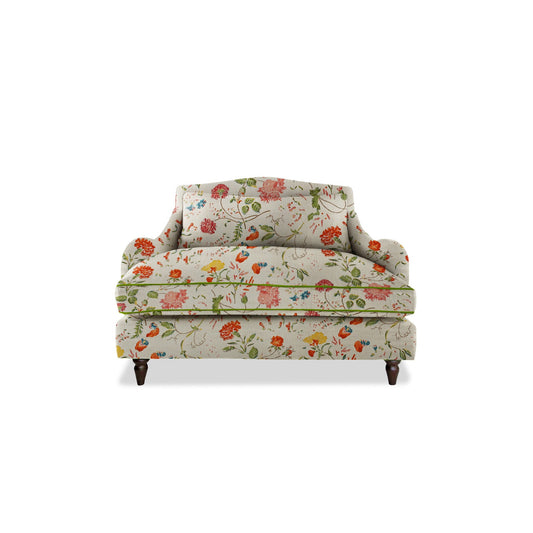 Felix Loveseat in Natural Linen Wildwood Ivory with Velvet Trim - Hand Made in USA