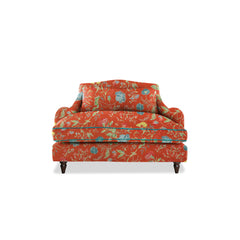 Felix Loveseat in Natural Linen Wildwood Pumpkin with Velvet Trim - Hand Made in USA