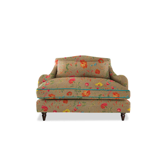 Felix Loveseat in Natural Linen Wildwood Twig with Velvet Trim - Hand Made in USA