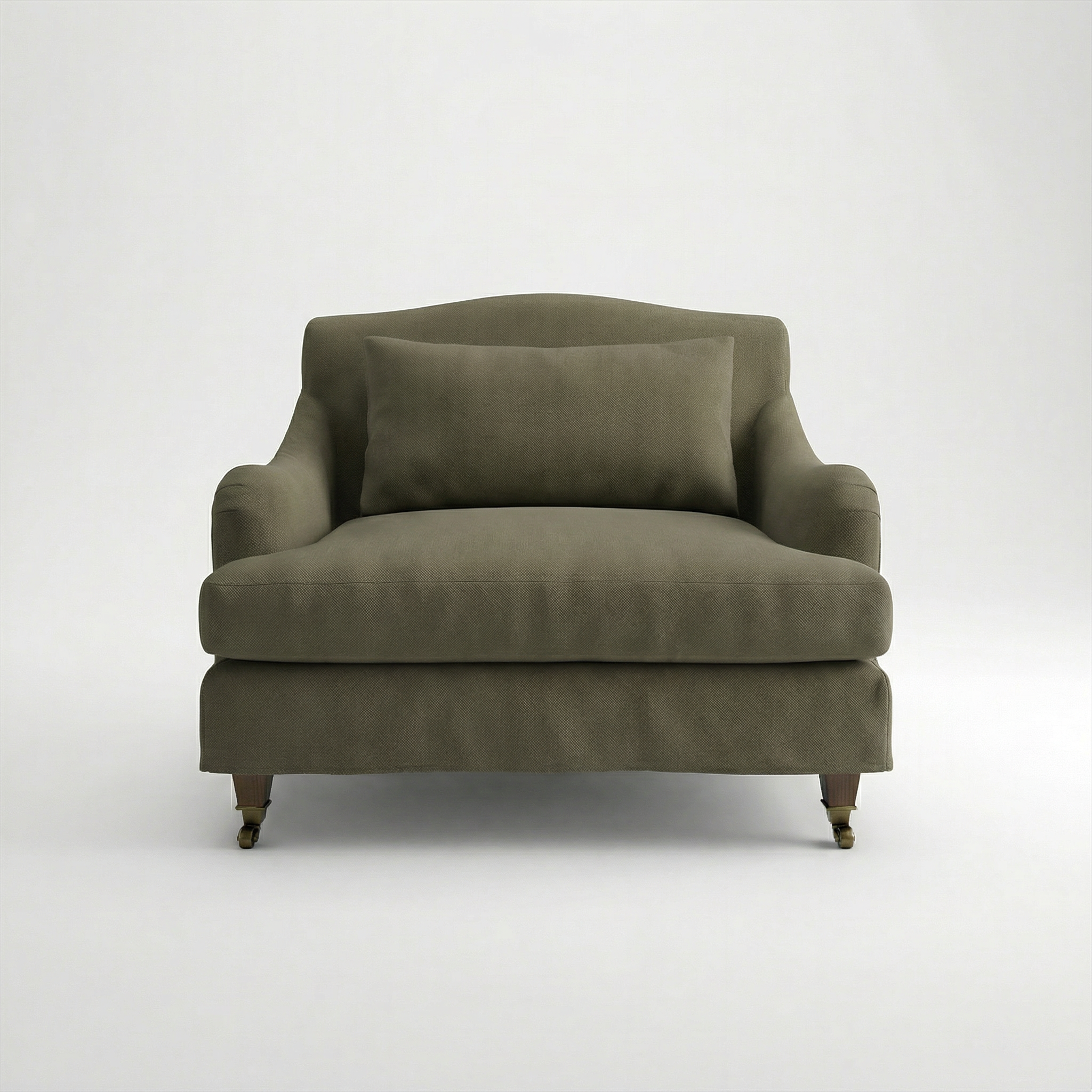 Felix Loose Cover Loveseat in Cotton Linen Potting Moss - Hand Made in USA - front