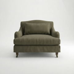 Felix Loose Cover Loveseat in Cotton Linen Potting Moss - Hand Made in USA - front