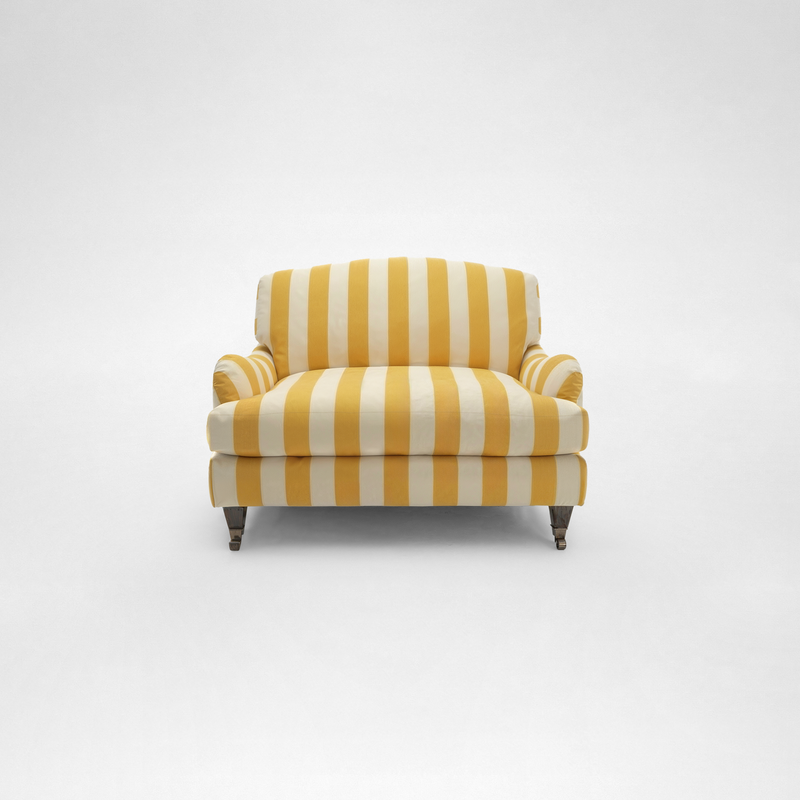 Isobel Loveseat with Big Back Cushion in Dandelion Stripe - Hand Made in USA
