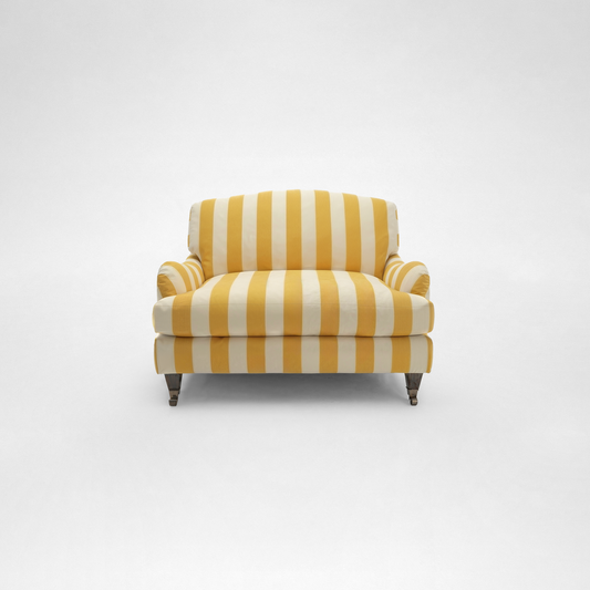 Isobel Loveseat with Big Back Cushion in Dandelion Stripe - Hand Made in USA