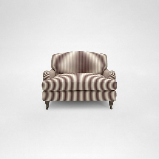 Isobel Loveseat with Big Back Cushion in Narrow Chocolate Stripe - Hand Made in USA