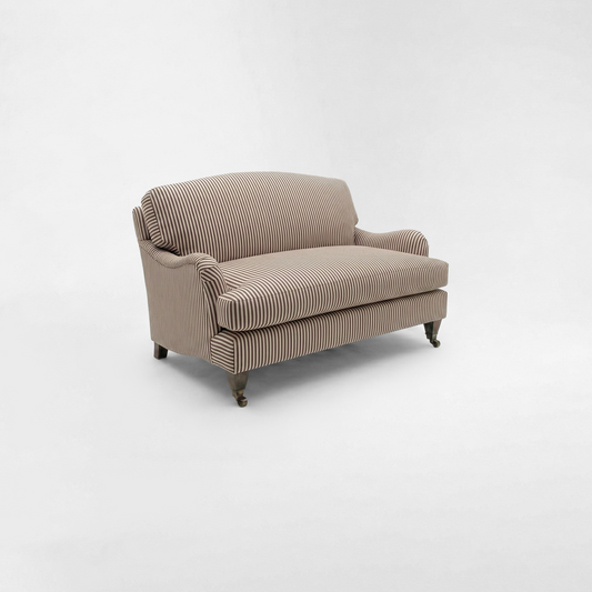 Isobel Loveseat with Big Back Cushion in Narrow Chocolate Stripe - Hand Made in USA
