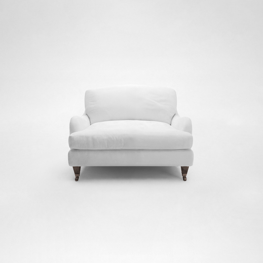 Isobel Loveseat with Big Back Cushion in Cotton Linen Snow Drop - Hand Made in USA