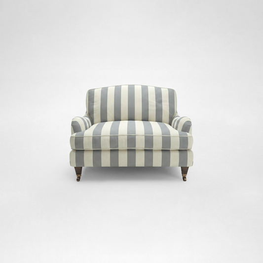 Isobel Loveseat with Big Back Cushion in Garden Grey Stripe - Hand Made in USA