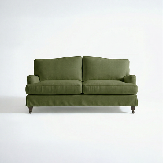 Isobel Loose Cover 2.5 Seater Sofa in Cotton Linen Evergreen - Hand Made in USA - front