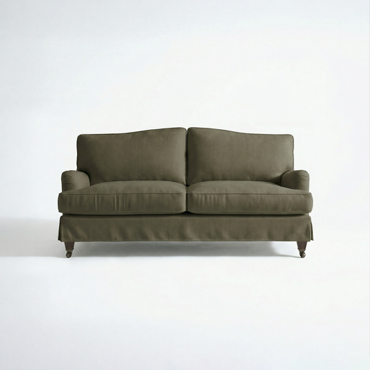 Isobel Loose Cover 2.5 Seater Sofa in Cotton Linen Potting Moss - Hand Made in USA - front