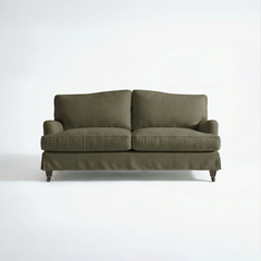 Isobel Loose Cover 2.5 Seater Sofa in Cotton Linen Potting Moss - Hand Made in USA - front