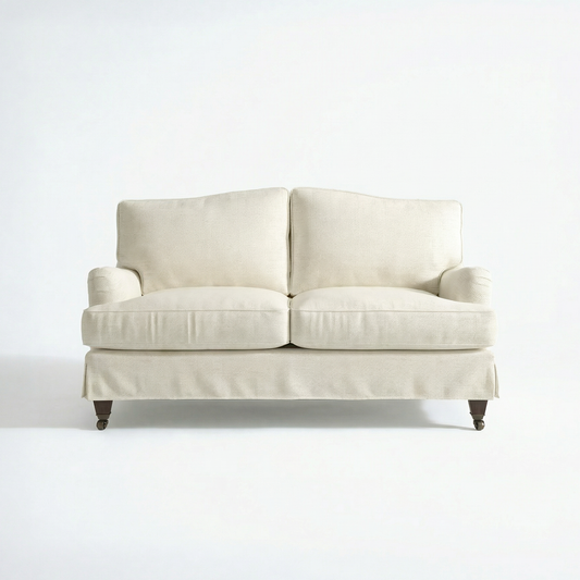 Isobel Loose Cover 2 Seater Sofa in Cotton Linen Cool Coconut - Hand Made in USA - front