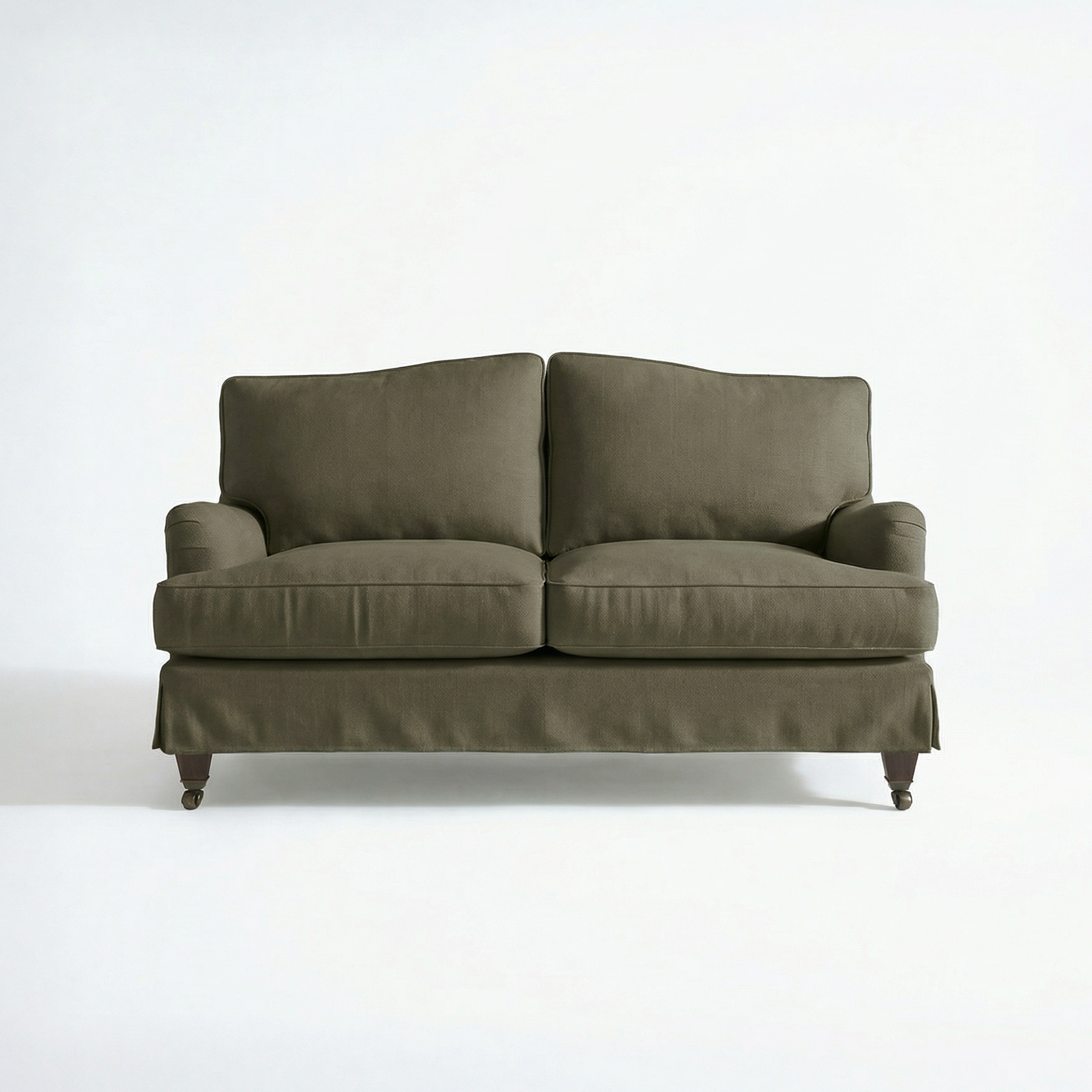 Isobel Loose Cover 2 Seater Sofa in Cotton Linen Potting Moss - Hand Made in USA - front