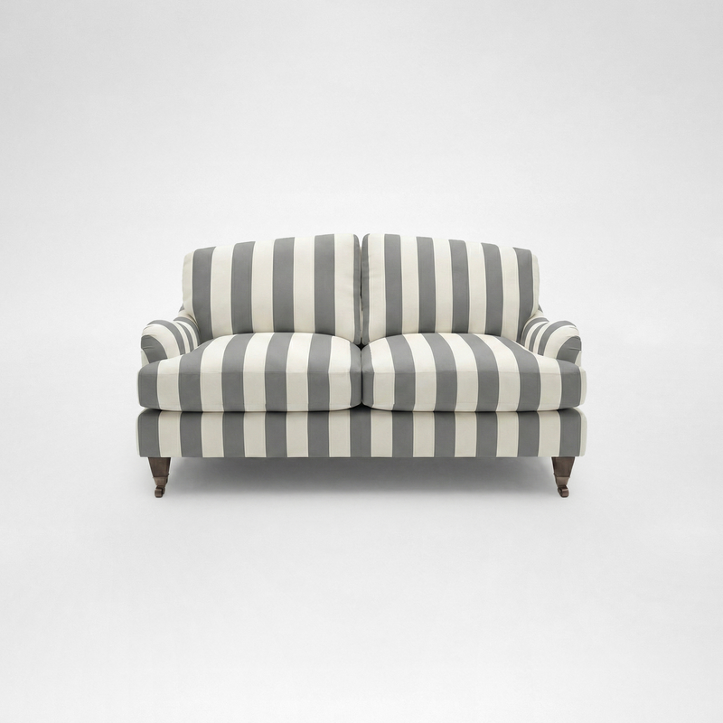Isobel 2 seater sofa with Big Back Cushion in Garden Grey Stripe - Hand Made in USA