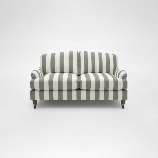 Isobel 2 seater sofa with Big Back Cushion in Garden Grey Stripe - Hand Made in USA