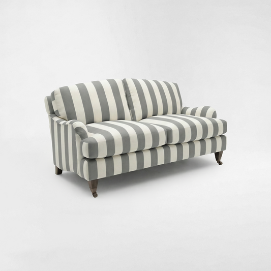 Isobel 2 seater sofa with Big Back Cushion in Garden Grey Stripe - Hand Made in USA