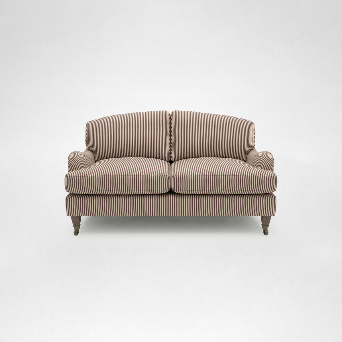 Isobel 2 seater sofa with Big Back Cushion in Narrow Chocolate Stripe - Hand Made in USA