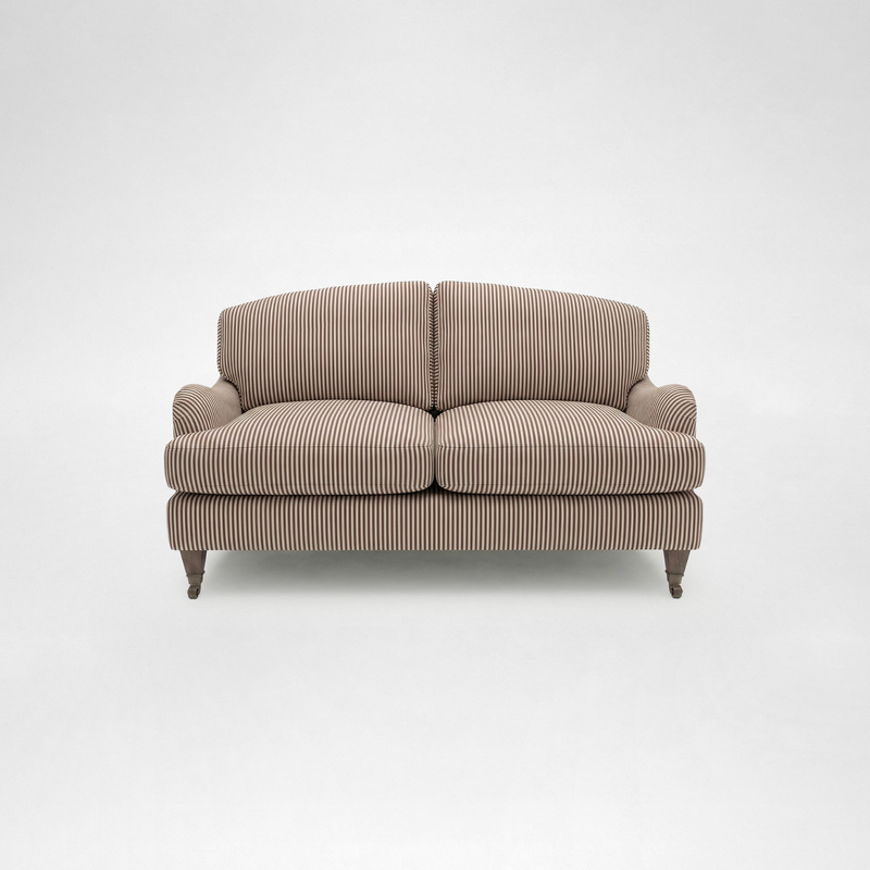 Isobel 2 seater sofa with Big Back Cushion in Narrow Chocolate Stripe - Hand Made in USA
