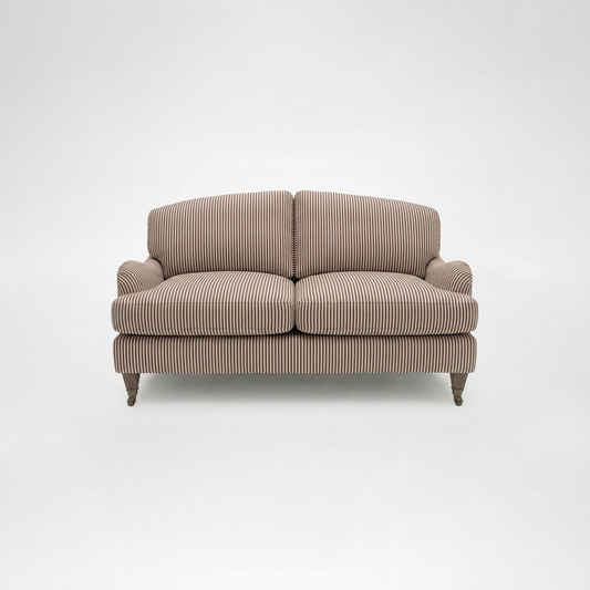 Isobel 2 seater sofa with Big Back Cushion in Narrow Chocolate Stripe - Hand Made in USA