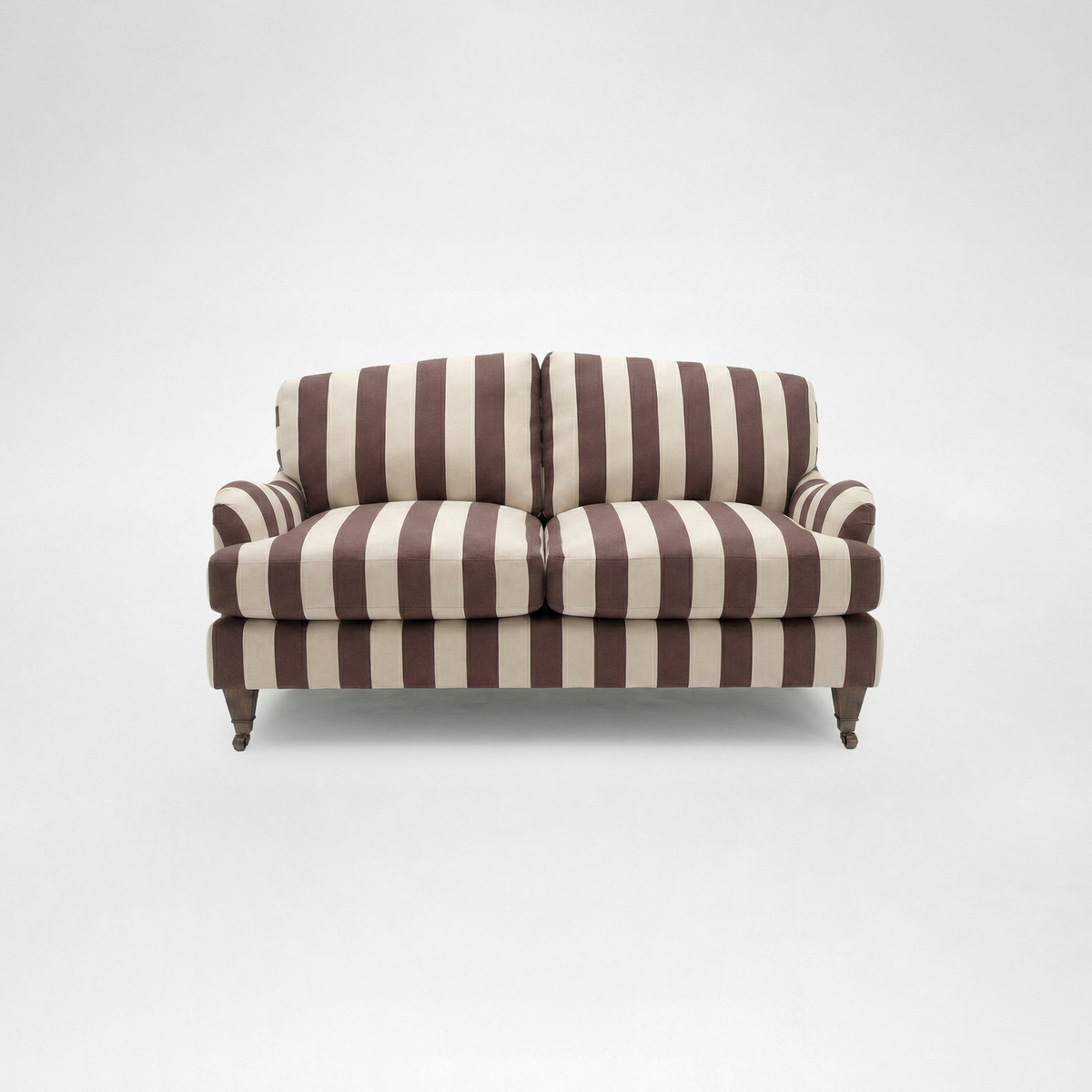 Isobel 2 seater sofa with Big Back Cushion in Chocolate Stripe - Hand Made in USA