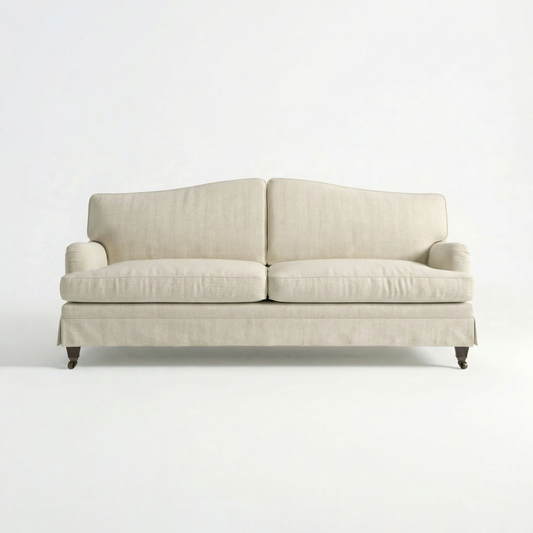 Isobel Loose Cover 3 Seater Sofa in Cotton Linen Cool Coconut - Hand Made in USA - front