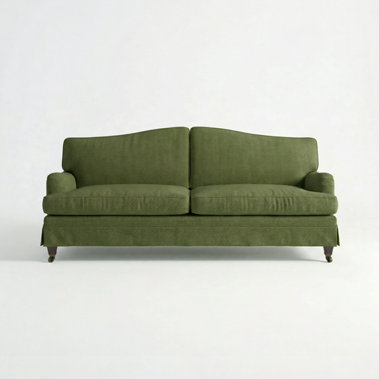 Isobel Loose Cover 3 Seater Sofa in Cotton Linen Evergreen - Hand Made in USA - front