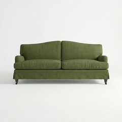 Isobel Loose Cover 3 Seater Sofa in Cotton Linen Evergreen - Hand Made in USA - front
