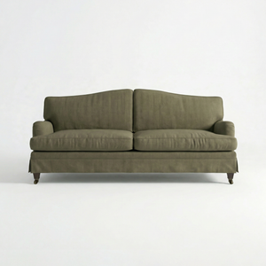 Isobel Loose Cover 3 Seater Sofa in Cotton Linen Potting Moss - Hand Made in USA - front