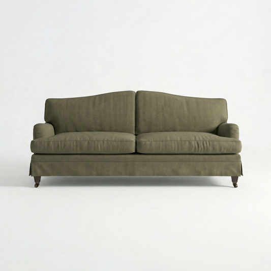 Isobel Loose Cover 3 Seater Sofa in Cotton Linen Potting Moss - Hand Made in USA - front