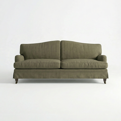 Isobel Loose Cover 3 Seater Sofa in Cotton Linen Potting Moss - Hand Made in USA - front