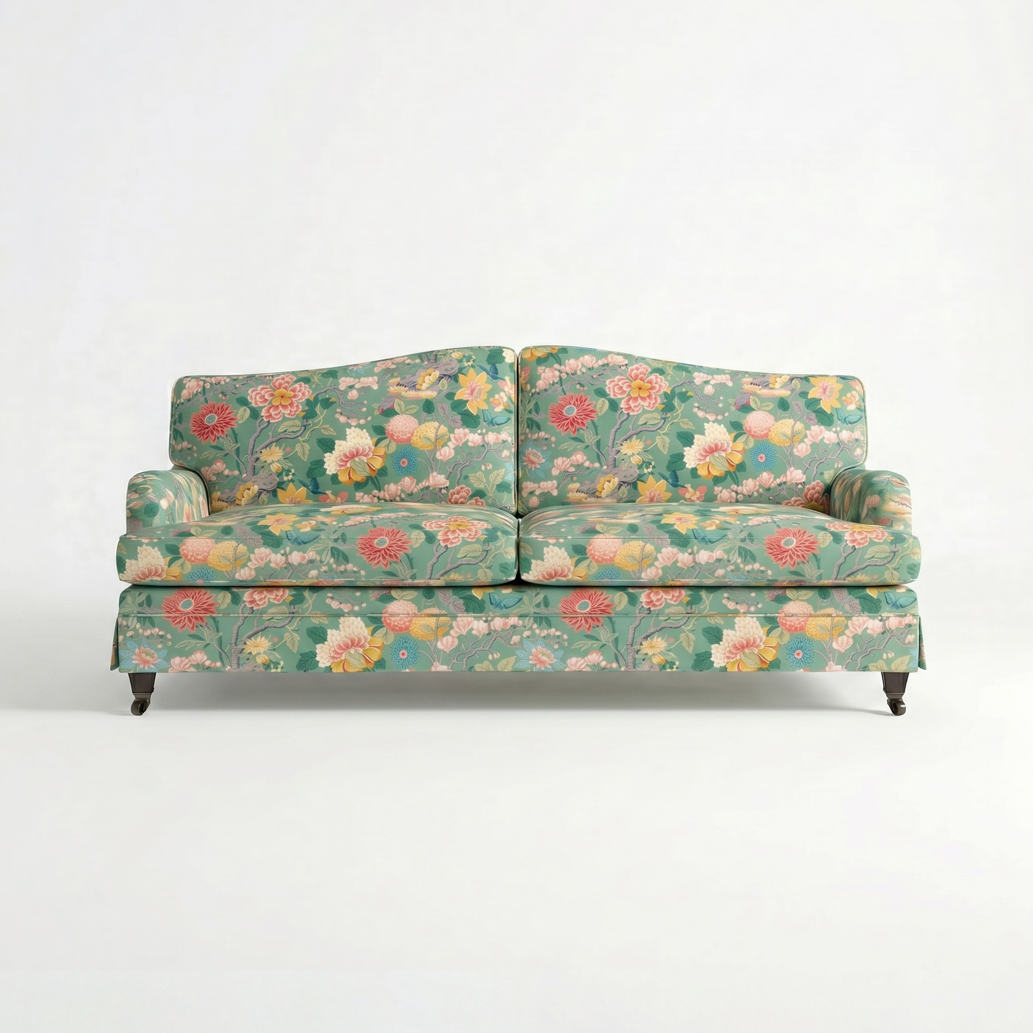 Isobel Loose Cover 3 Seater Sofa in Little Magnolia Emerald - Hand Made in USA - front