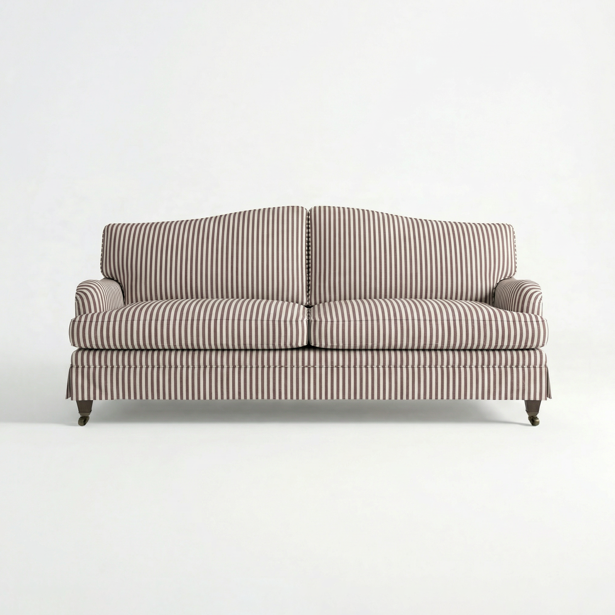 Isobel Loose Cover 3 Seater Sofa in Narrow Chocolate Stripe - Hand Made in USA - front