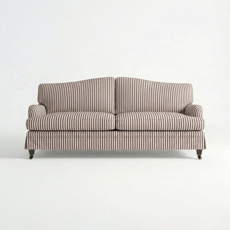 Isobel Loose Cover 3 Seater Sofa in Narrow Chocolate Stripe - Hand Made in USA - front