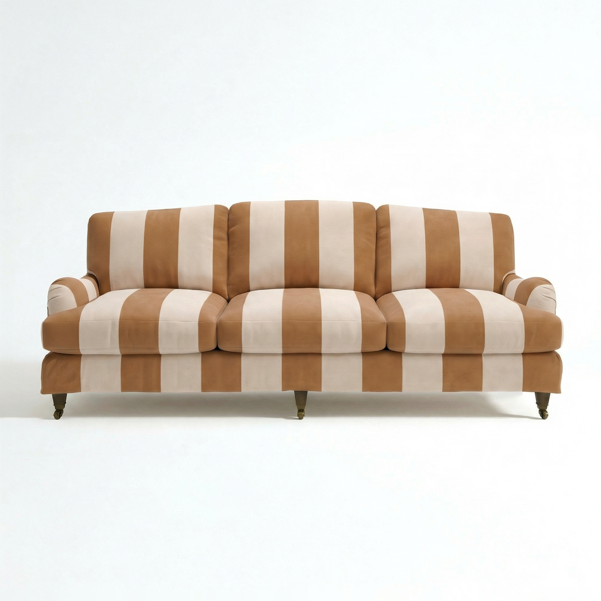 Isobel Loose Cover 4 Seater Sofa in Caramel Stripe - Hand Made in USA - front