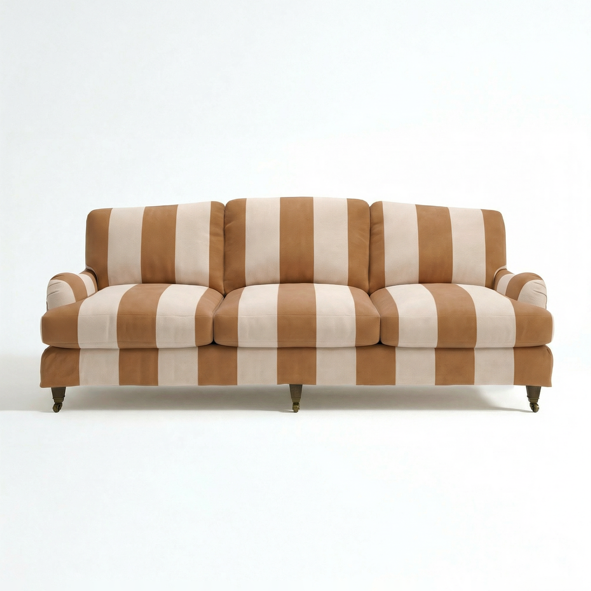 Isobel Loose Cover 4 Seater Sofa in Caramel Stripe - Hand Made in USA - front