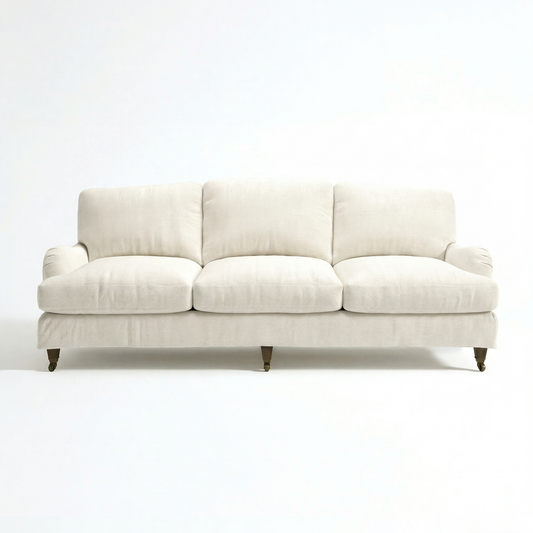 Isobel Loose Cover 4 Seater Sofa in Cotton Linen Cool Coconut - Hand Made in USA - front