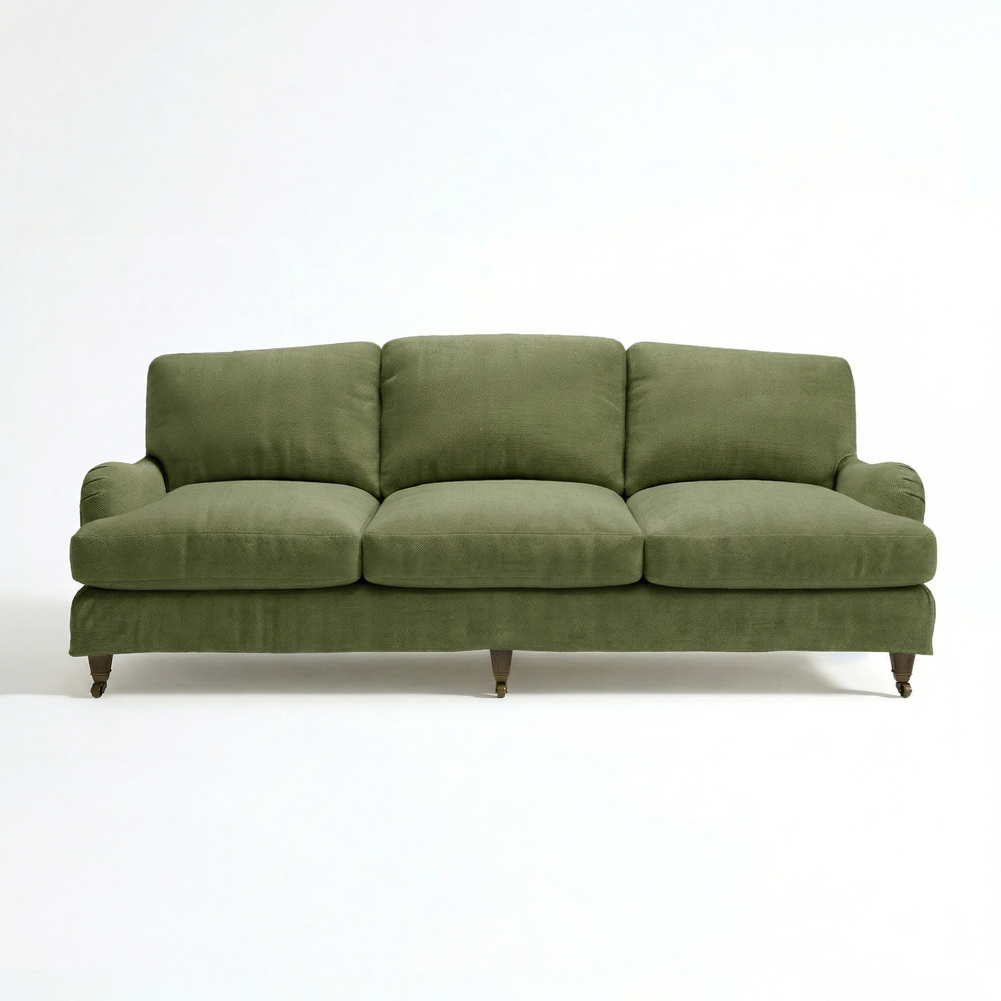 Isobel Loose Cover 4 Seater Sofa in Cotton Linen Evergreen - Hand Made in USA - front