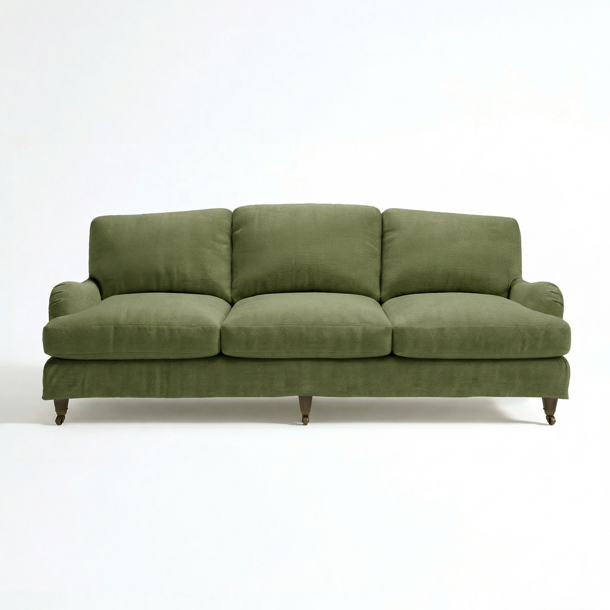 Isobel Loose Cover 4 Seater Sofa in Cotton Linen Evergreen - Hand Made in USA - front