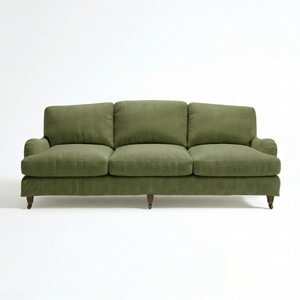 Isobel Loose Cover 4 Seater Sofa in Cotton Linen Evergreen - Hand Made in USA - front