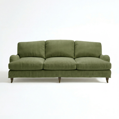 Isobel Loose Cover 4 Seater Sofa in Cotton Linen Evergreen - Hand Made in USA - front